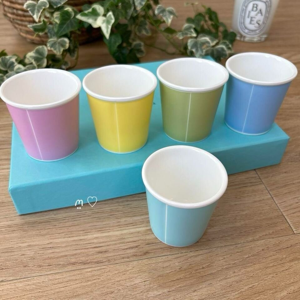 Tiffany & Co. Set of 5 Colorful Paper Espresso Fine Bone China Cups - Image 7 of 7