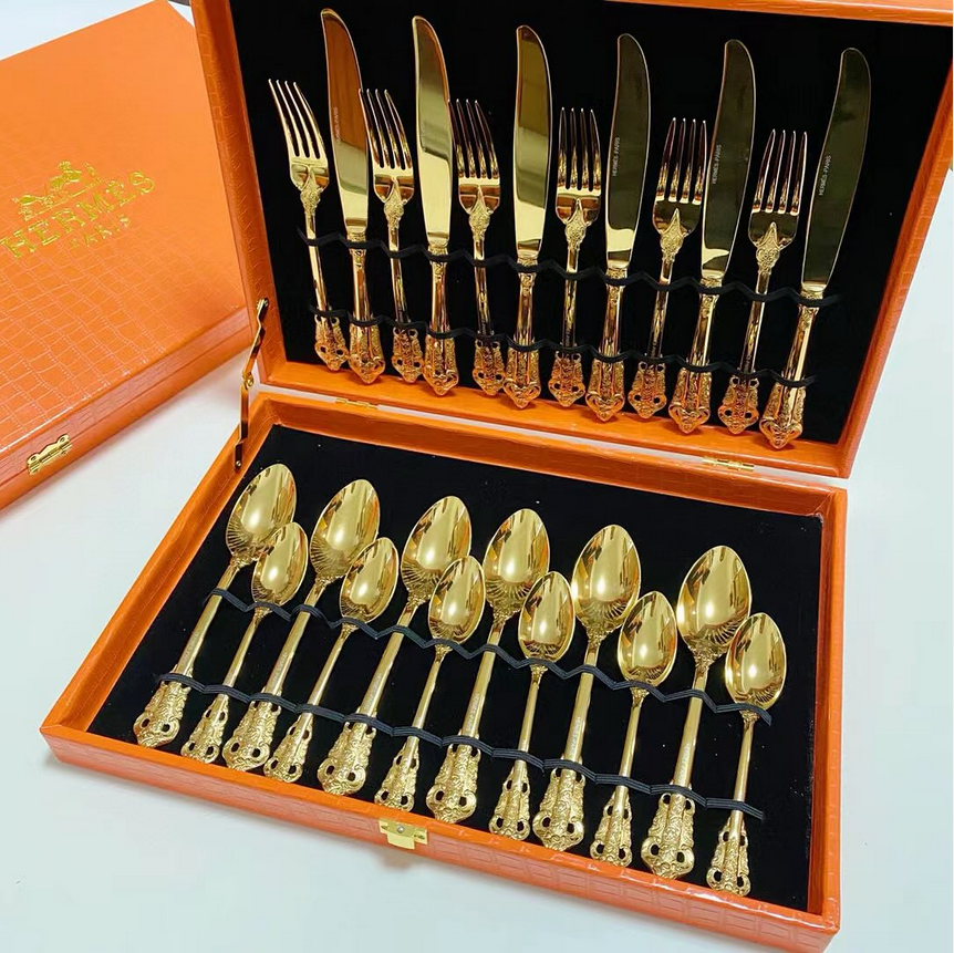 Hermes cutlery set for six people, Gold or Silver - Hermes Cutlery | Buy Online in UAE