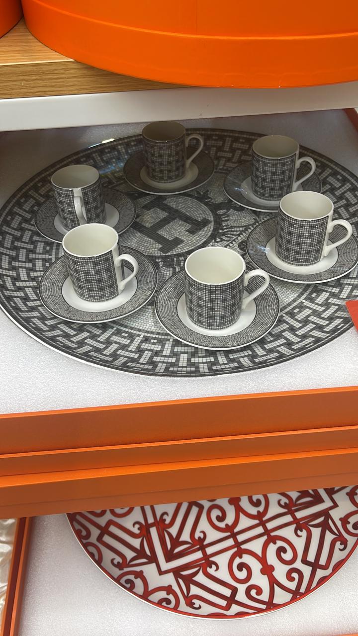 Service tray with set of six Turkish coffee cups from Hermes