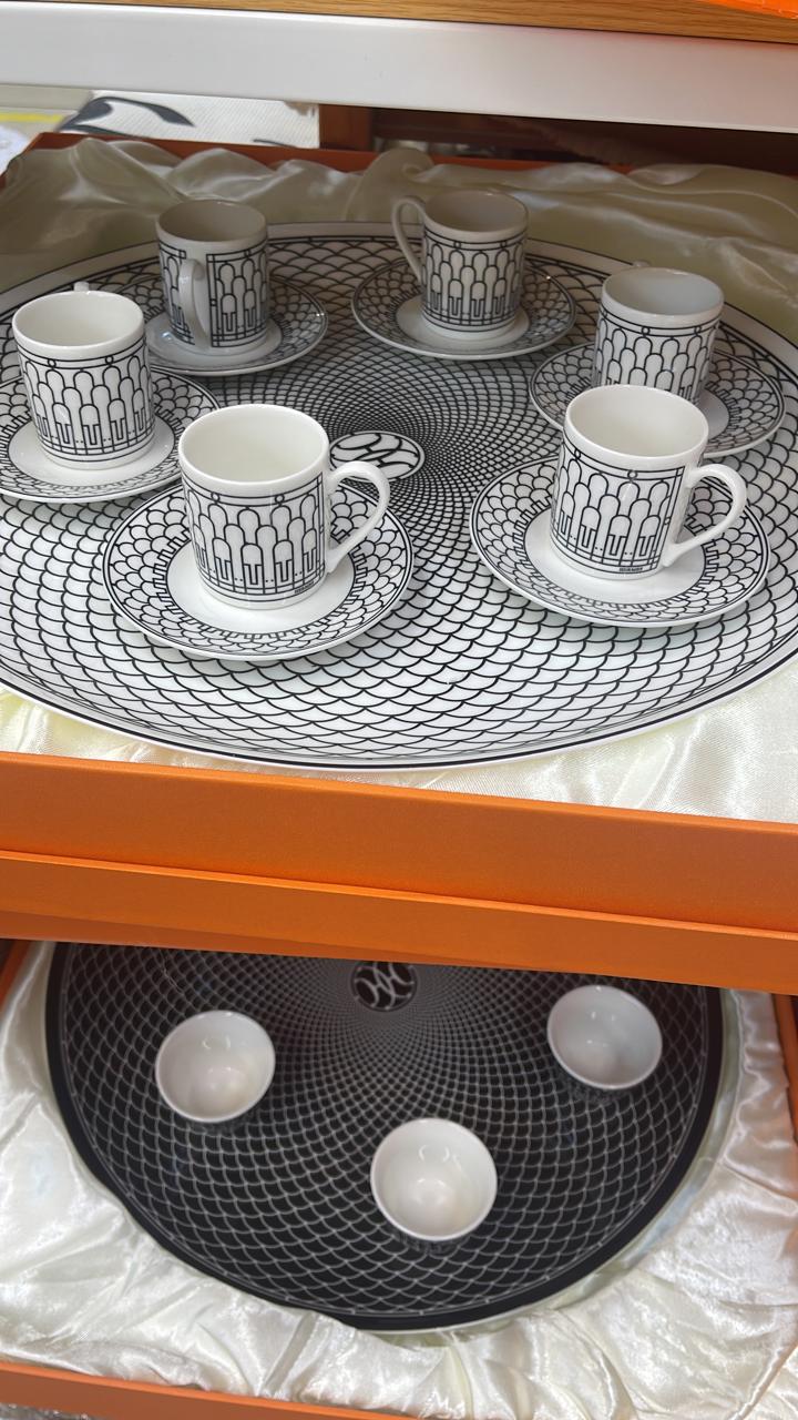 Service tray with set of six Turkish coffee cups from Hermes