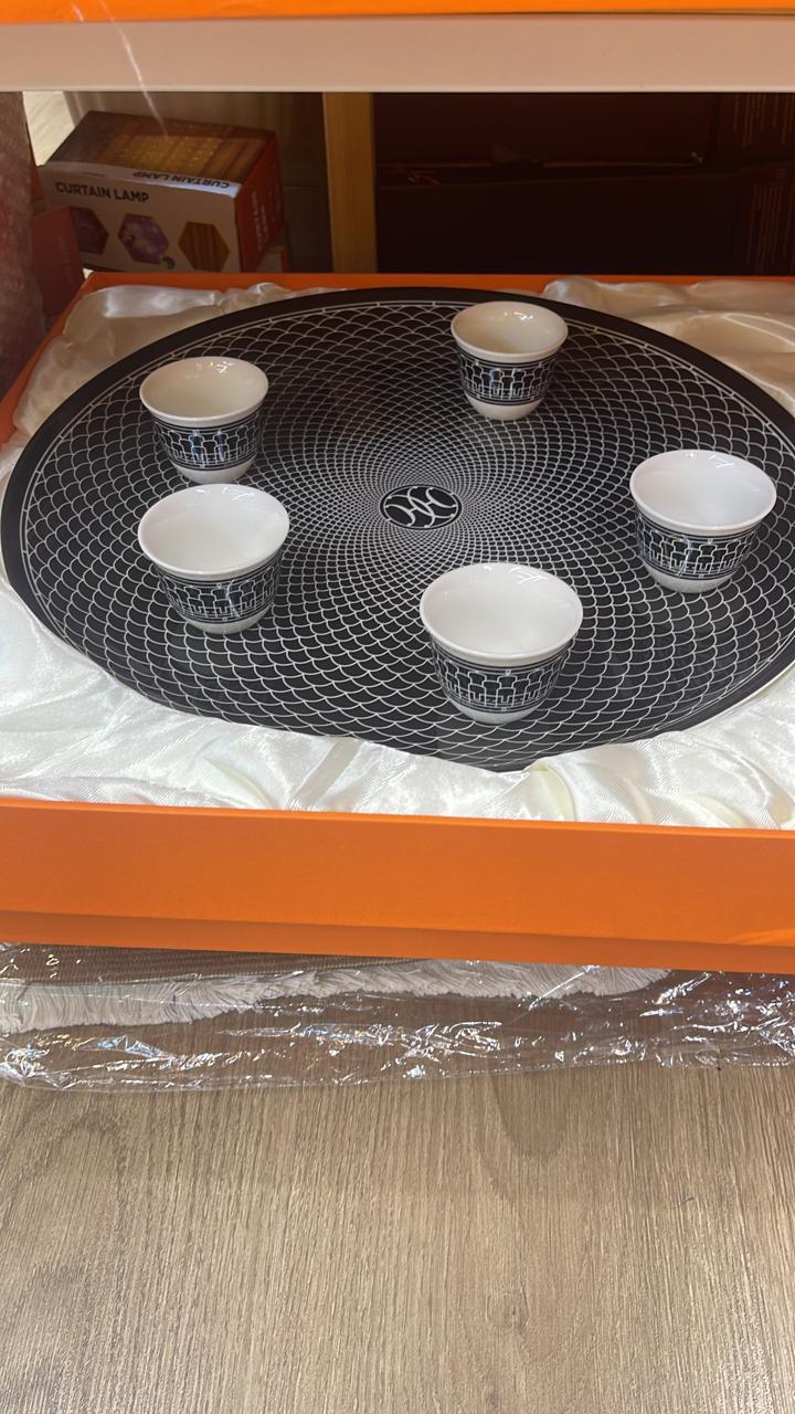 Service tray with set of six Turkish coffee cups from Hermes