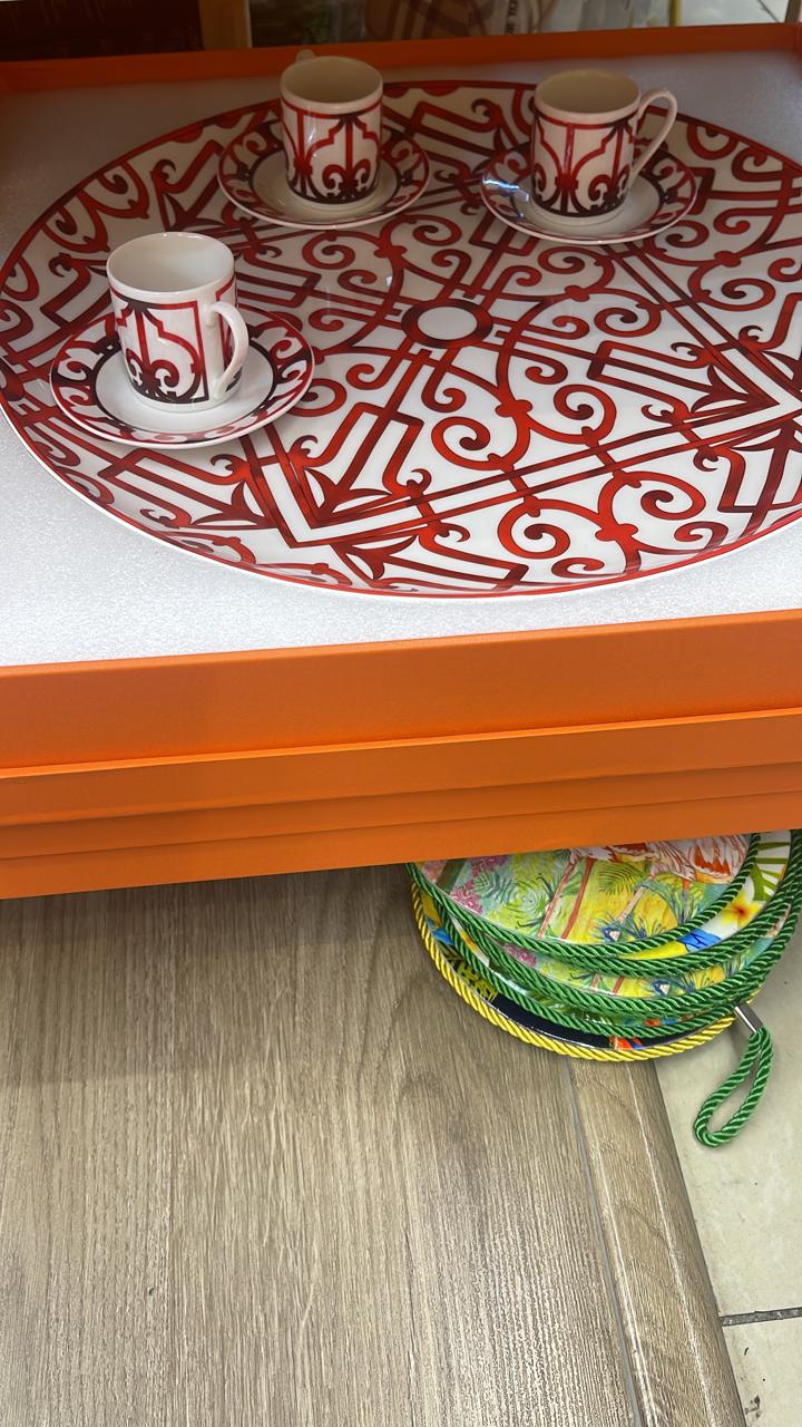 Service tray with set of six Turkish coffee cups from Hermes