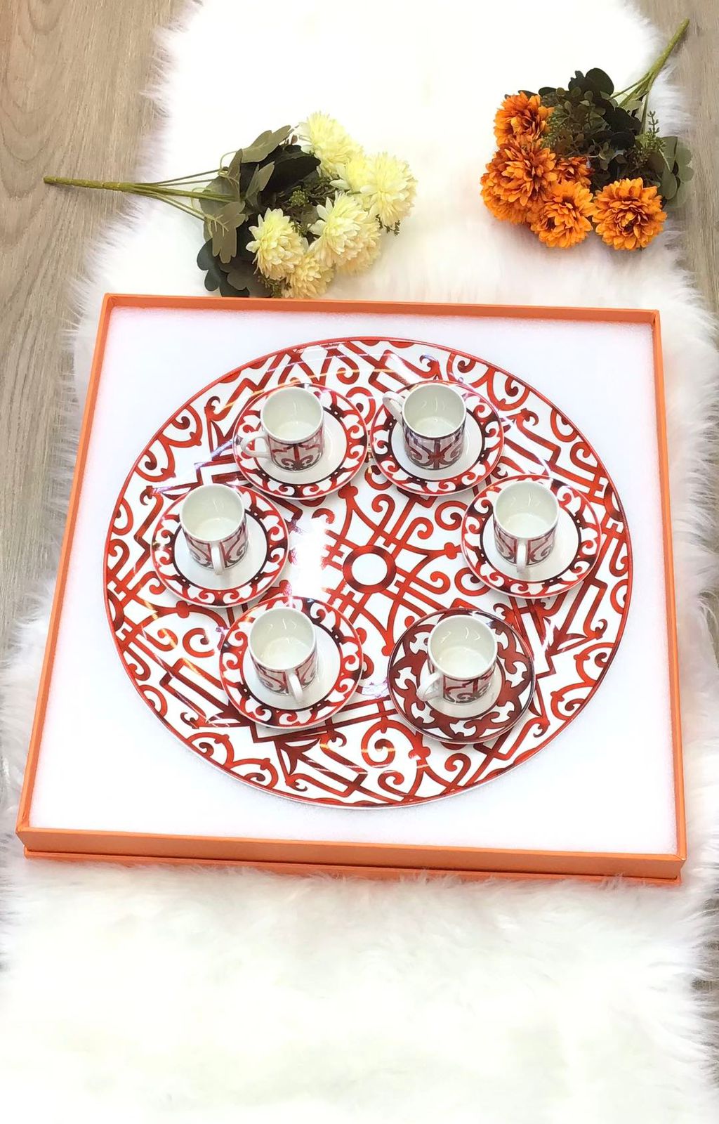 Service tray with set of six Turkish coffee cups from Hermes