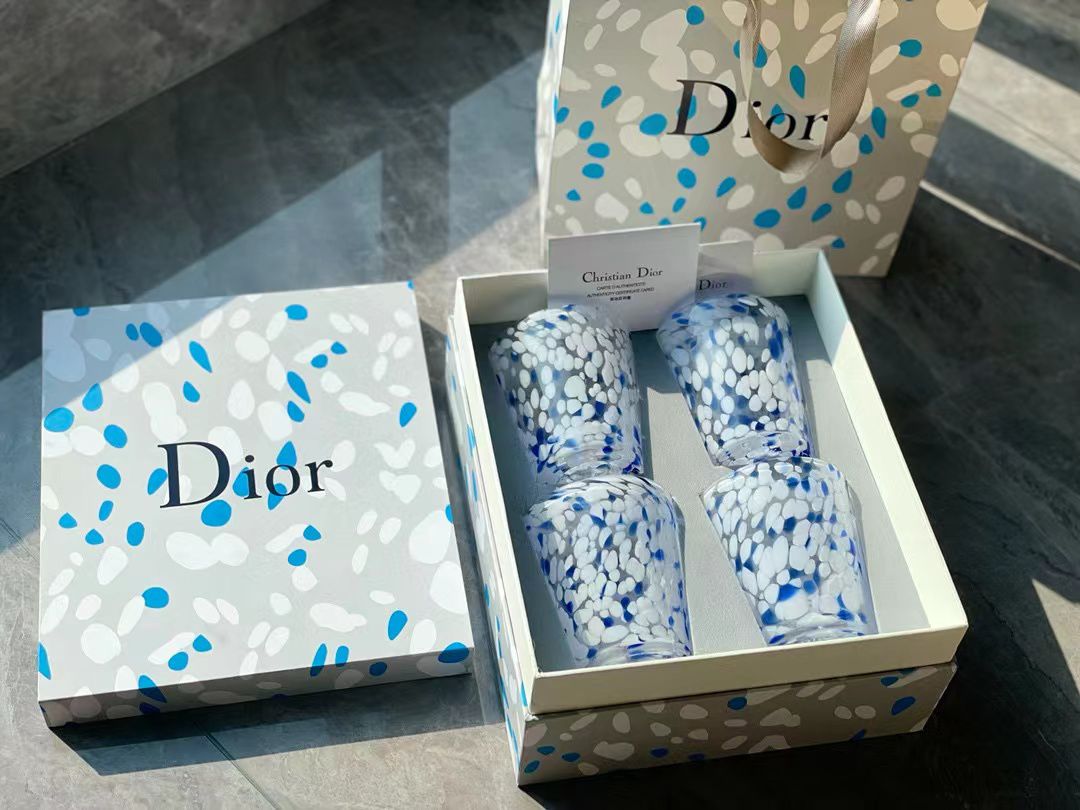 Dior set of four blue and white glasses