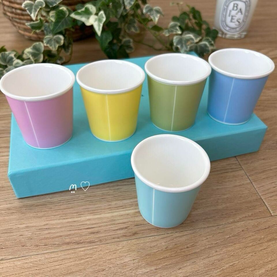 Tiffany & Co. Set of 5 Colorful Paper Espresso Fine Bone China Cups