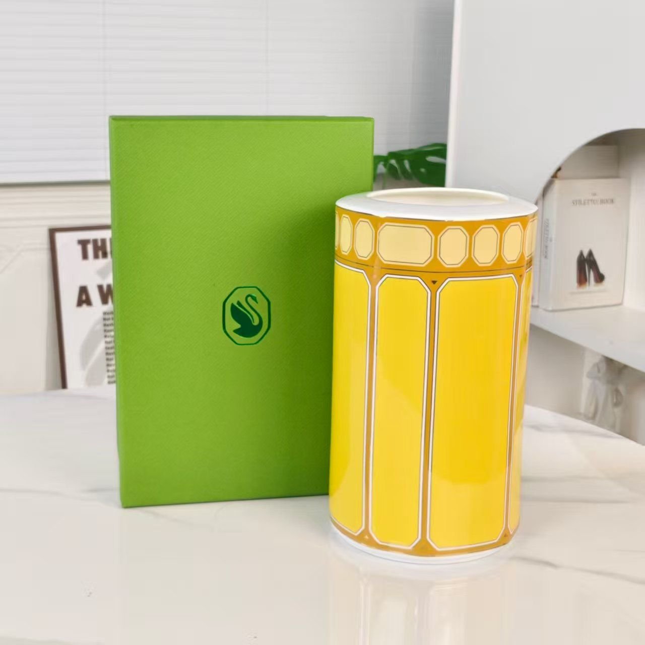 Rosenthal Signum Fern Vase yellow, 27cm - Swarovski Vase | Aleppo Gift UAE