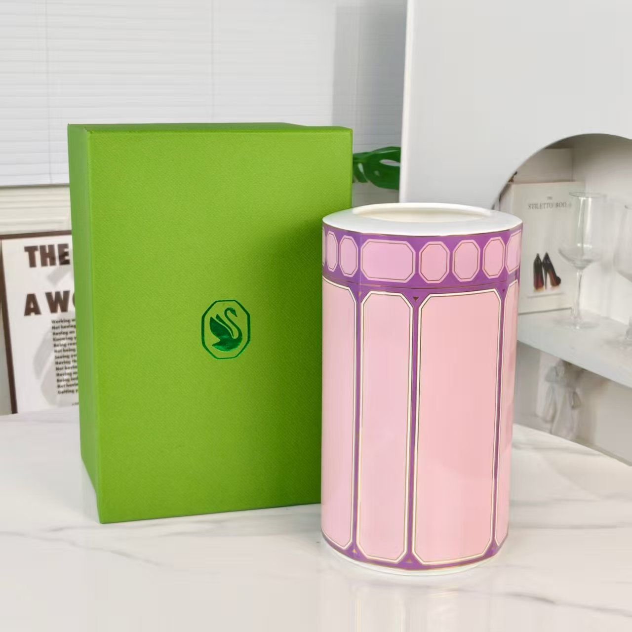 Rosenthal Signum Fern Vase pink, 27cm - Swarovski Vase | Aleppo Gift UAE