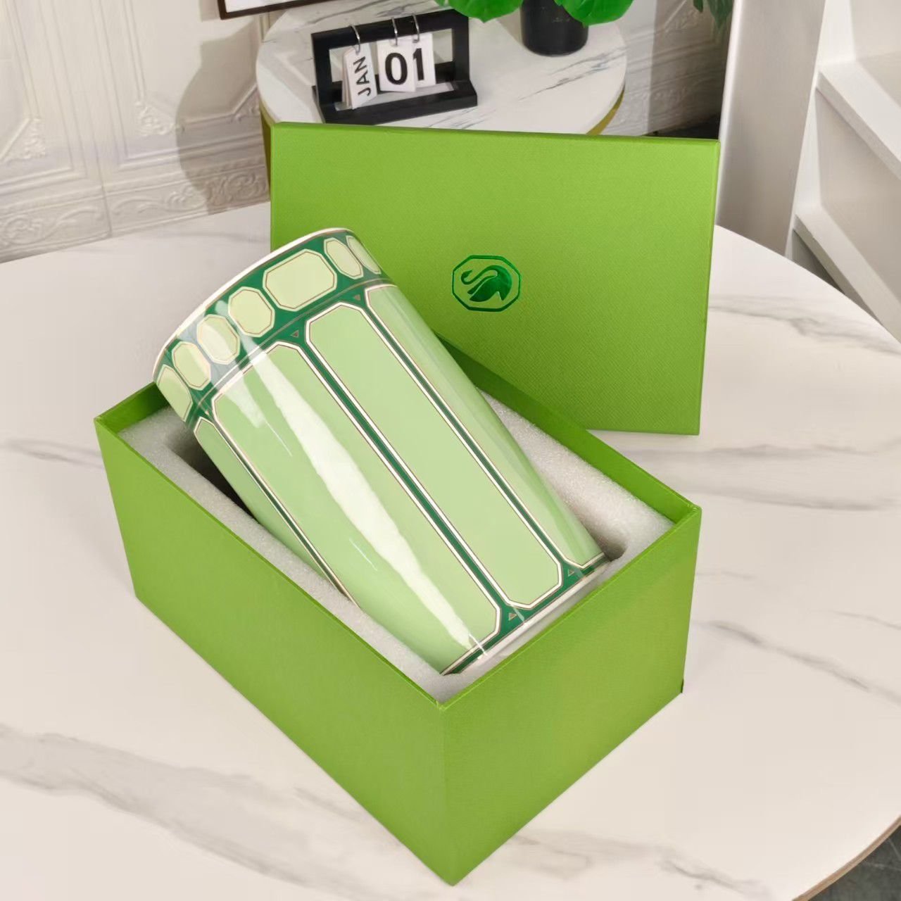 Rosenthal Signum Fern Vase Green, 27cm - Swarovski Vase | Aleppo Gift UAE