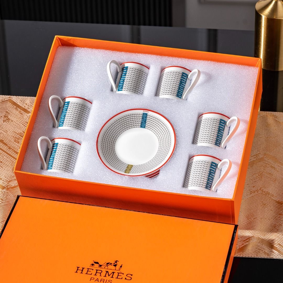 Tressages Équestres porcelain coffee cups and saucers. - Hermes Turkish Coffee Cups | Aleppo Gift UAE
