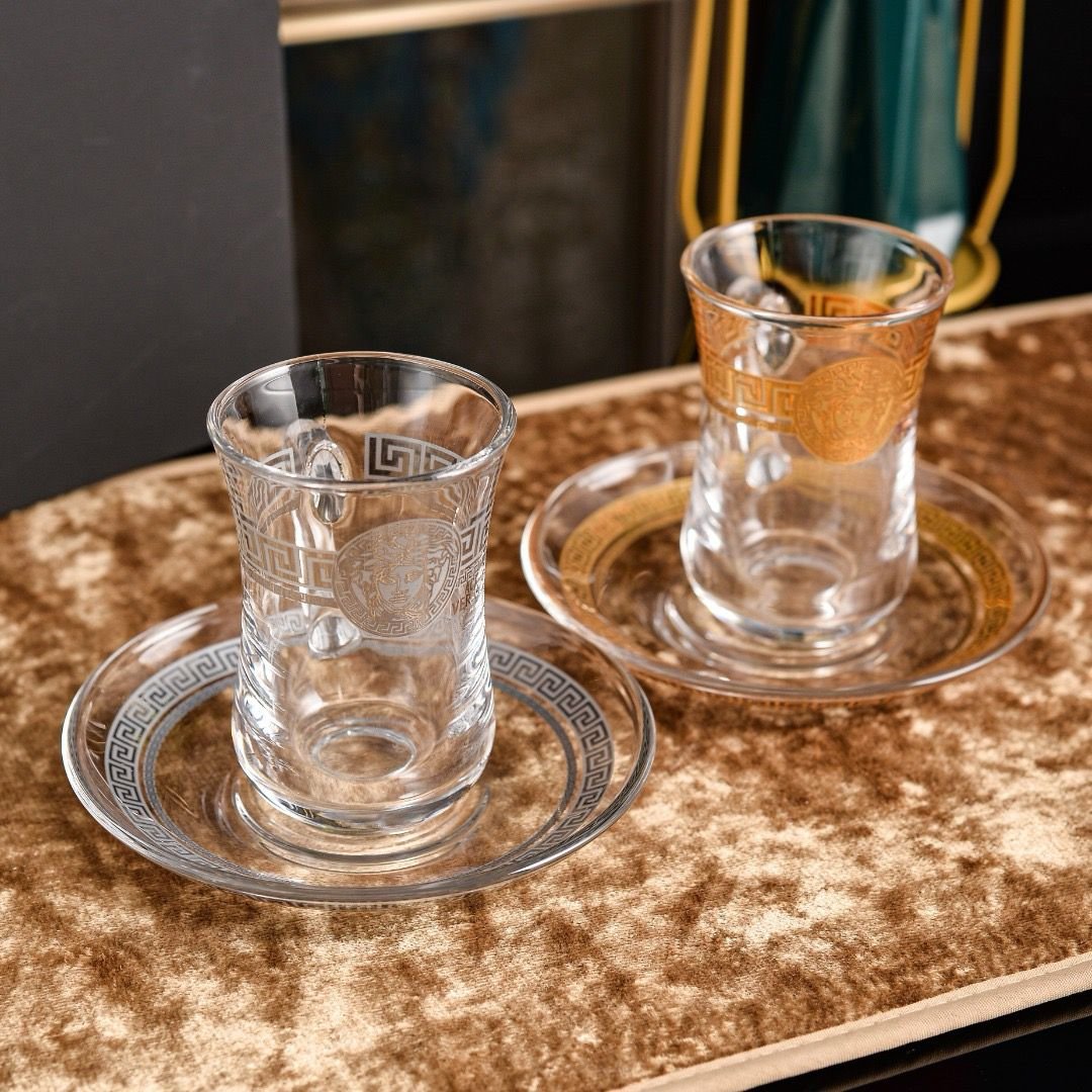 طقم شاي فيرساتشي روزنتال من أكواب زجاجية - Versace tea cups | Aleppo Gift UAE