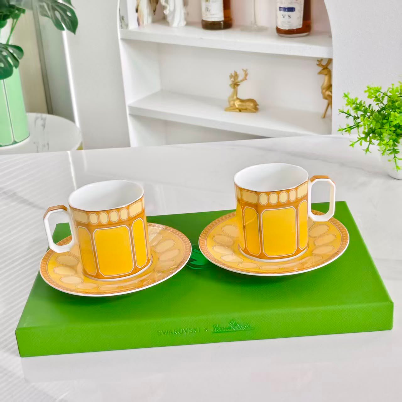 Rosenthal meets Swarovski Signum coffee cups set of two, gold - Swarovski Cups | Aleppo Gift UAE